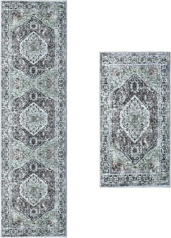 KOZYFLY Boho Entry Rugs 2'x 3'and Runner Rug 2'x 8' Grey