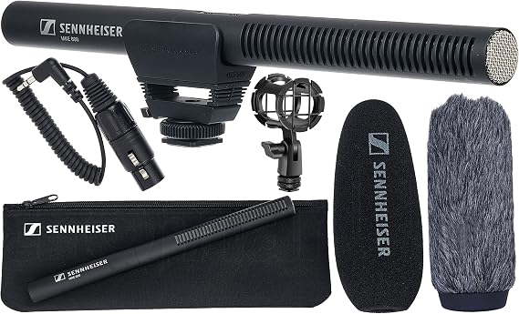 Sennheiser MKE 600 Professional Shotgun Microphone Kit with Shock Mount, Windscreens, XLR-to-3.5mm Adapter and Pouch for Video, Film, DSLR & Broadcast Production