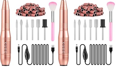 Professional Acrylic Nail Drill, USB Electric Nail Drill Machine, Portable Electrical Nail File Kit for Gel Nails and Home Salon, Manicure Pedicure Polishing Shape Tools, Gold Pack of 2