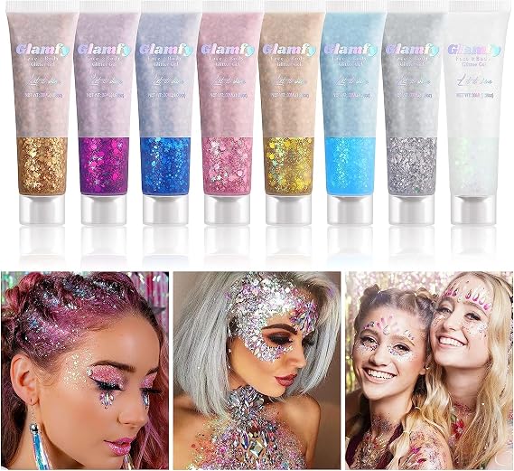 8 Color Body Glitter,Face Glitter Gel(A)
