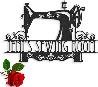 Personalized Sewing Room Sign, Vintage Sewing Machine, Custom Name Sign, Quilting Sign, Custom Monogram Metal Plaque, Mothers Day Gift for Mom, Grandma, Home Decor, Metal Wall Art 16.3 inches width