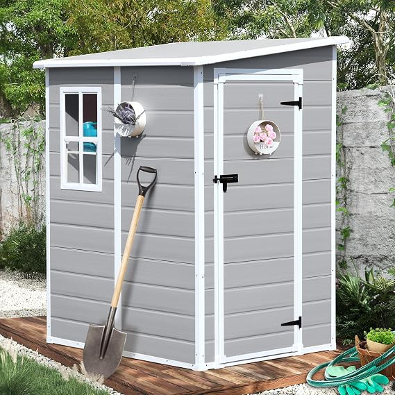 CDCASA 5x4 FT Resin Storage Shed with Floor & Window, Light Gray