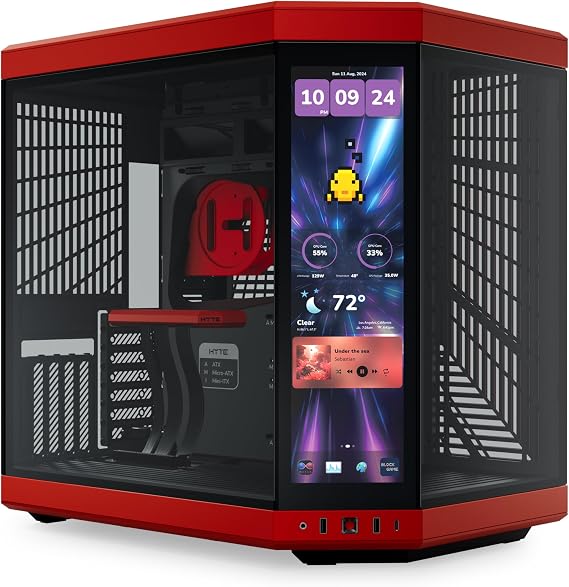 Hyte Y70 Touch Infinite Dual Chamber ATX Mid Tower Modern Aesthetic Case with Integrated 2.5K LCD Touchscreen - Black Cherry