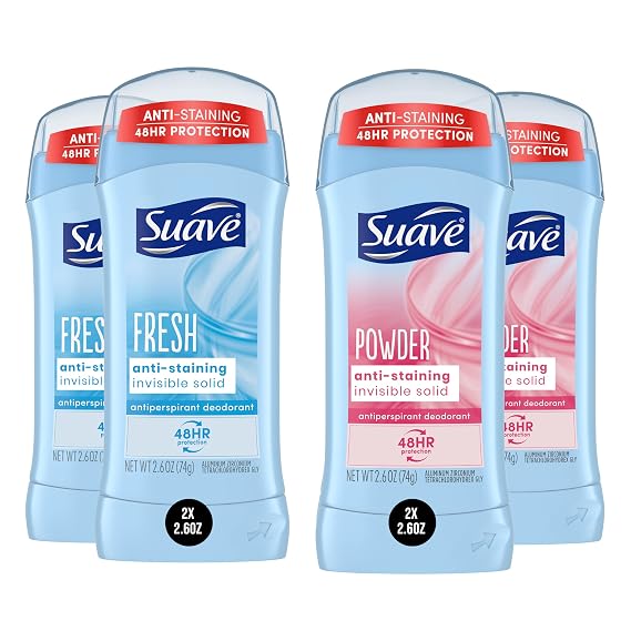 Suave Women's Antiperspirant, Powder & Fresh Bundle, 2.6 oz, 4-Pack