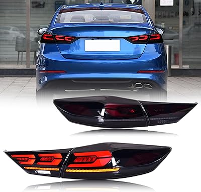 New Accessory Compatible with Hyundai Elantra 2017 2018 Full LED Tail Lights with Sequential Turn Signal Dynamic Animation Black Rear Lamps Assembly