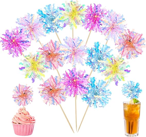 50PCS Foil Firework Cupcake Toppers, Happy Birthday Cake Toppers, Firework Cake Topper, Sparkle Tinsel Drink Stirrers, Tinsel Drink Decoration for Party, Wedding, Graduation, Christmas, Valentine