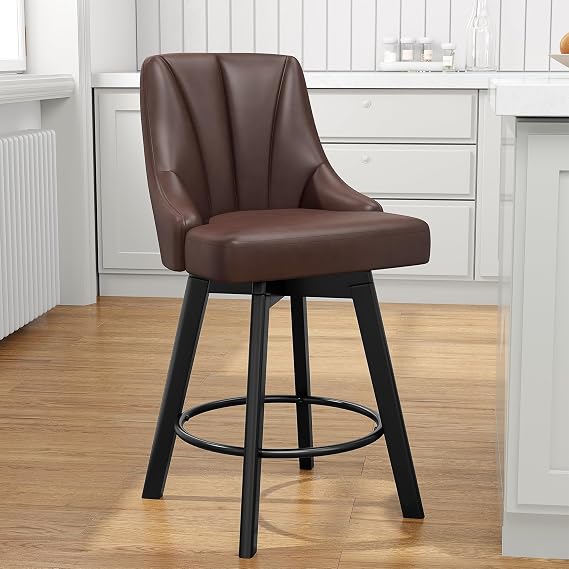 YaFiti Bar Stools 24" Counter Height with Solid Wood Legs, Brown