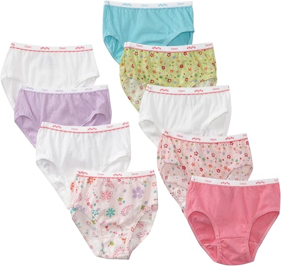 Hanes Girls' Cotton Tagless Brief Panties, 9-pack