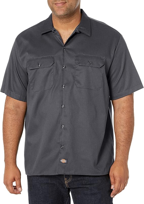 Dickies Men's Short Sleeve Flex Work Shirt Mechanic & Construction Button Down Shirt, Durable Twill