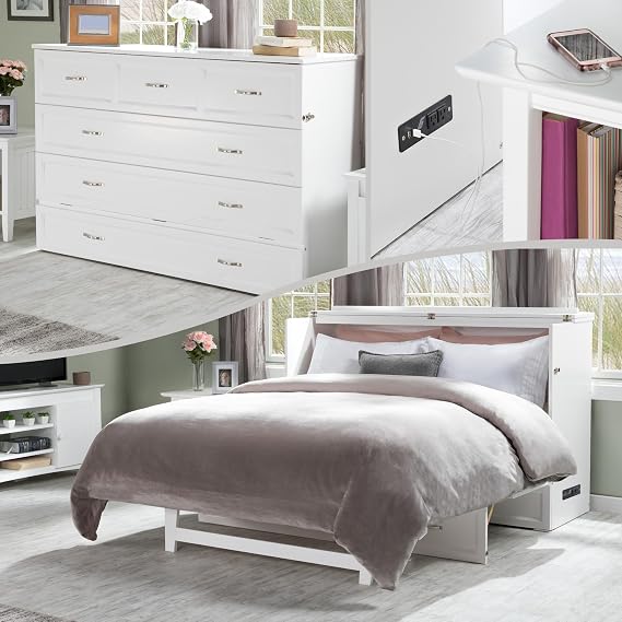 AFI, Deerfield Murphy Bed Chest with 6" Mattress & Drawer, Queen, White