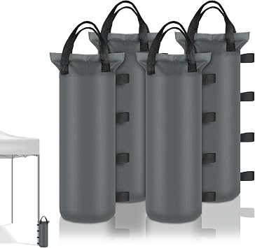 4 Sand Bags for Weight, Heavy Duty Sandbags for Canopy Legs, Extra Large Pop Up Tent Weights, Canopy Weight Bags for Gazebo, Outdoor Sun Shelter, Umbrella - Gray, 6"20", Without Sand