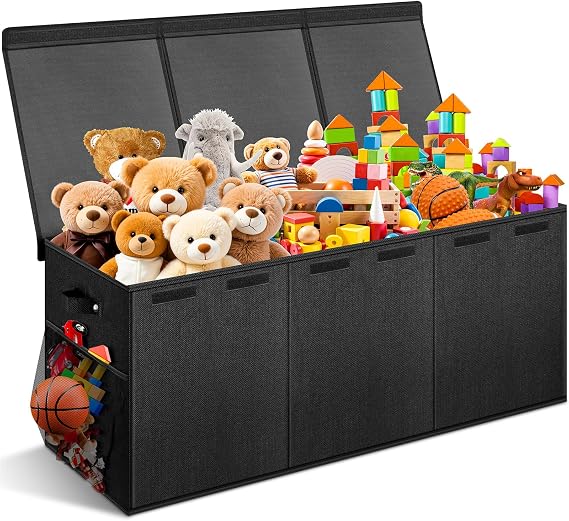Extra Large Toy Box with Lids, Collapsible Storage Bin, 38"x16"x14",Black