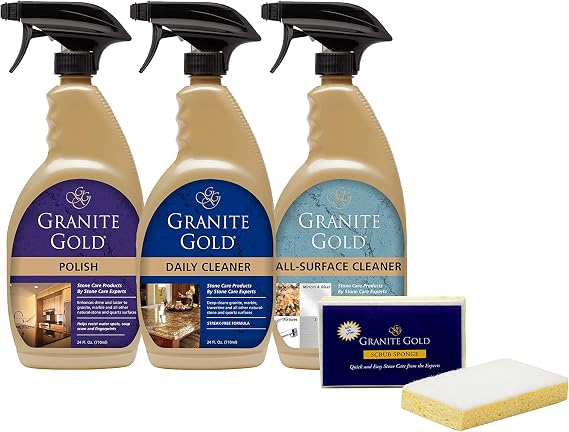 Granite Gold Home Care Collection Streak-Free Cleaning for Granite, Marble, Travertine, Quartz, Natural Stone Countertops, and Floors 24 Fluid Ounces 4-Pack 1 Count