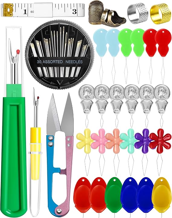 FIVEIZERO Needle Threaders Kit, 24 PCS Needle Threader for Hand Sewing | for Sewing, Embroidery Floss with Embroidery Needles, Seam Ripper, Thread Snips, Thimble and Measuring Tape