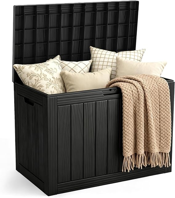 Outdoor Storage Box, 50 Gallon Waterproof Deck Storage Box, Lockable Patio Storage Bins for Package Delivery, Porch, Garden Tool, Cushions, Anti-Theft Weatherproof & UV-Resistant Parcel Drop Box