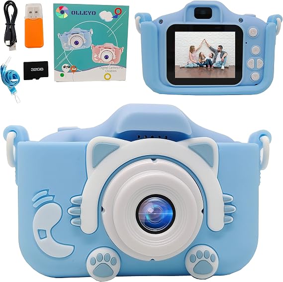 Digital Camera for Children, Cute Kids Camera with Front and Rear 48-Megapixel Cameras, 1080P HD, Easy Operation, 32GB Memory Card Included, 2.0 Inch IPS Screen, 8x Zoom, Shockproof, Cat Design