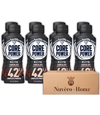 Core Power Elite Protein Shake 42g Bottle 8-Bottles Chocolate, 14 fl oz Each Ready-to-Drink High Protein Shake Custom Flavor Assortment Exclusively Packaged by Nuvero Homz