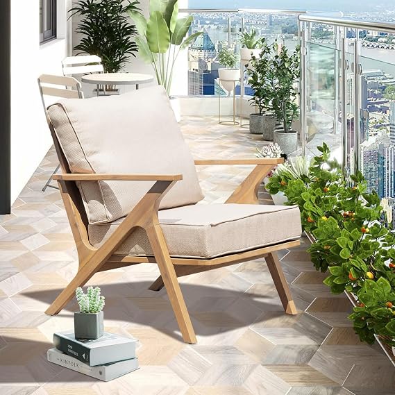 Lazy Daze Hammocks 2 Pieces Patio Deck Furniture Chairs, Set of 2 Outdoor Acacia Wood Sofa Set with Soft Seat for Garden, Backyard, Poolside, Bistro