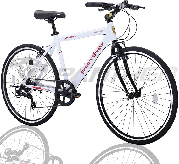 Panther Hybrid Bicycle, Lightweight Aluminum Frame, 8-speed, 5 ft 3.0 inches 160 cm and Taller, Front Hub Quick Release, Adjustable Stem, Cushioned Saddle, V Brake, Most Cost-Efficient Model