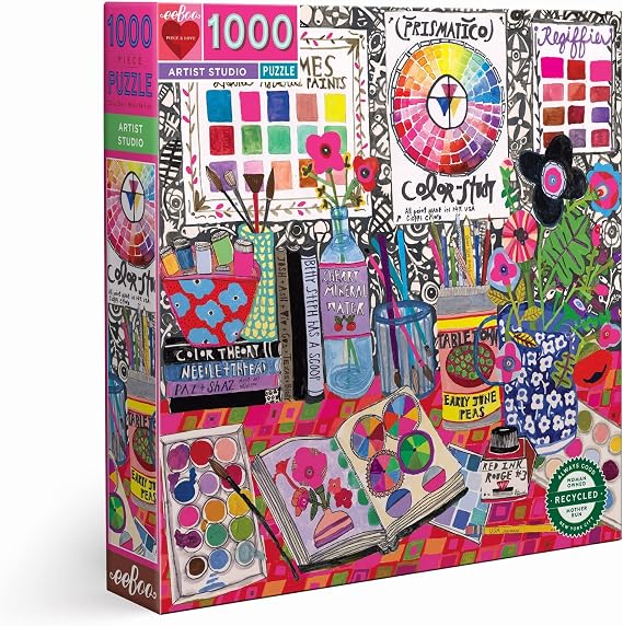 eeBoo: Piece and Love Artist Studio 1000 Piece Square Jigsaw Puzzle, Sturdy Puzzle Pieces, A Cooperative Activity with Friends and Family