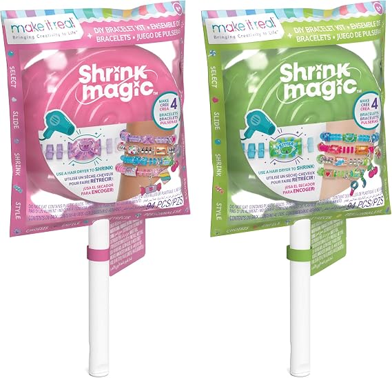 Make It Real Shrink Magic Lollipop Bracelet Kits - 2-Pack DIY Jewelry Sets for Girls - Create & Style with Heat-Shrinking Candy Designs - Reusable & Restylable - Great Gift for Creative Kids Ages 8