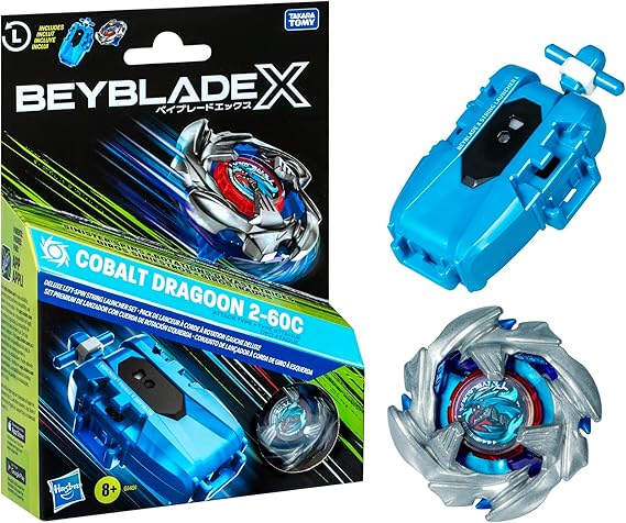 Beyblade X Cobalt Dragoon 2-60C Deluxe Left-Spin String Launcher Set with Attack Type Top Left-Spinning Top Toy; Great Gift for 8 Year Old Boys and Girls