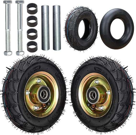 2 Pcs Wheelbarrow Rubber Tires Air Wheel Diameter 8"/10" Tire Kit with Mounting Axle and Spare Tires 350kg Load Capacity 4.10/3.50-4 Ball Bearing Spare Tire Wheelbarrow Trolley Replacement Parts Size : 8"