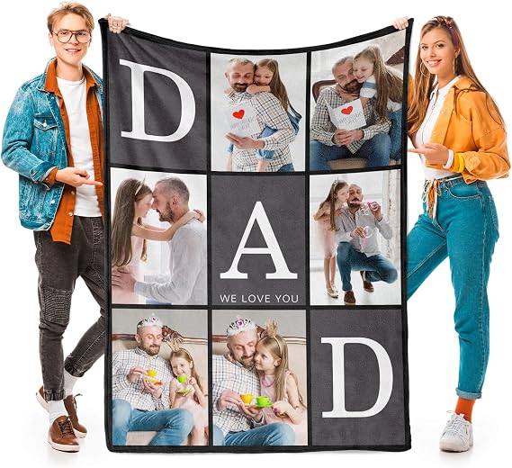 Printwoo Gifts for Dad Customized Blanket with Photo, Make a Personalized Fathers Day Blankets with Picture to My Dad Custom Memories Souvenir Throw Blanket for Best Daddy Ever