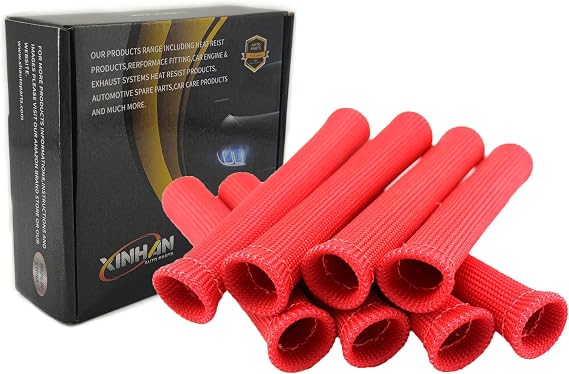 Xinhan Spark Plug Protect Boot Heat Shield Thermal Protection Insulator Titanium/Black/Blue/Red/White Pack of 8 (Red)