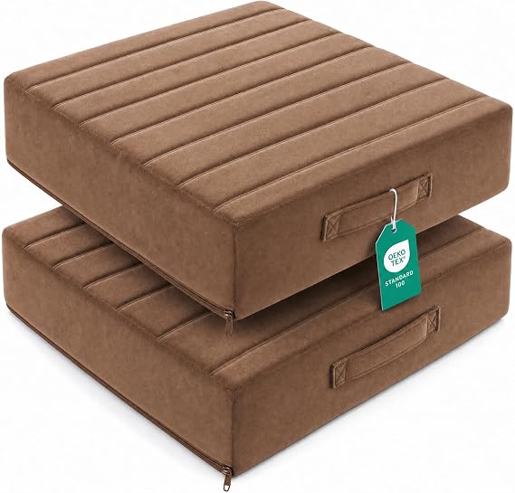 Codi Floor Pillows 2 Pack, Large Floor Cushions for Adults, 22-Inch Coffee | 5-Inch Thick Floor Seating, High-Density Foam Support, Yoga and Meditation Comfort, Washable Covers with Carry Handles