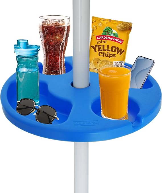 AMMSUN 13" Beach Umbrella Table Tray for Beach, Patio, Garden, Swimming Pool with Cup Holders, Snack Compartments Blue