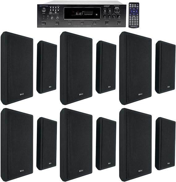 Technical Pro 6000w 6-Zone Amplifier+12 Slim Wall Speakers 4 Restaurant/Bar/Cafe