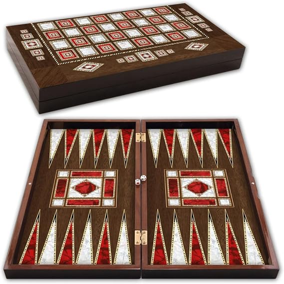 Classic Backgammon Set for Adults and Kids, Wooden Folding Board, Magnetic Clothing, Family and Friends Fun, Classic Turkish Travel Outdoor and Indoor Strategy Game - Brown