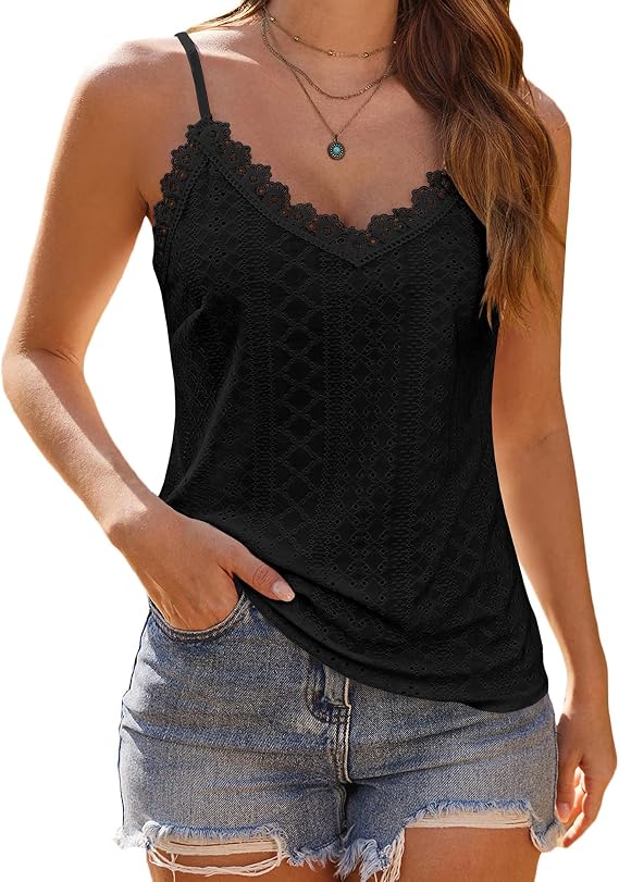 HOTOUCH Camisole for Women V Neck Spaghetti Strap Tank Tops Sleeveless Blouses Loose Fit