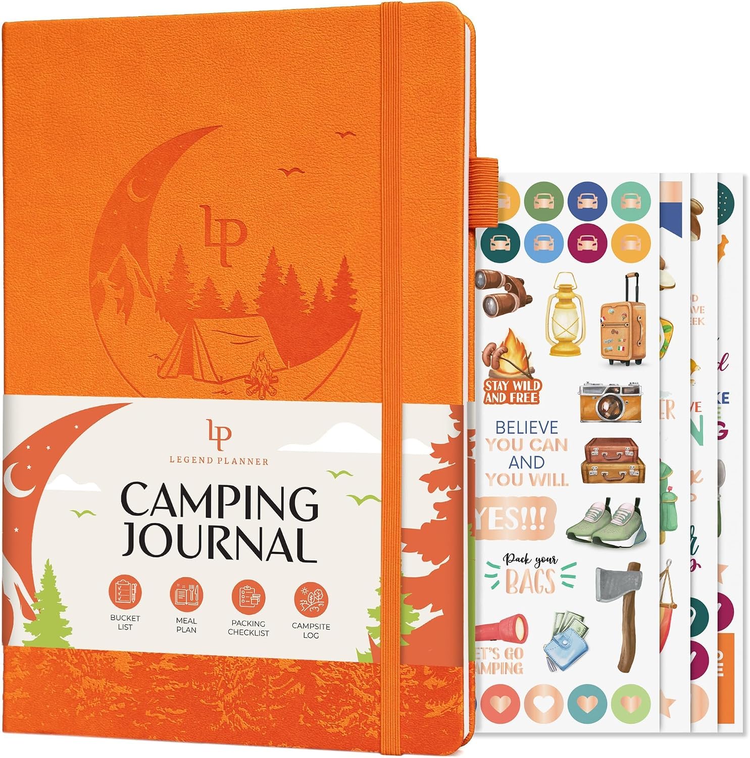 Legend Camping Journal – Hardcover Camper & RV Trip Planner – Notebook to Plan Travel & Camp Adventures with Packing Checklist, Meal Plan & Camping Bucket List – 30 Trips, 7 x 10 Orange