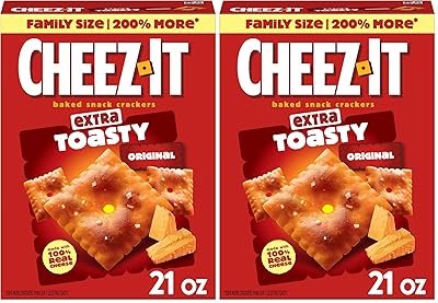 Cheez-It Cheese Crackers, Baked Snack Crackers, Lunch Snacks, Family Size, Extra Toasty, 21oz Box 1 Box Pack of 2