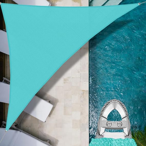 SunnyRoyal 5'x14'x15' Sun Shade Sail Super A Ring Wire Cable Inside Commercial Grade Right Triangle Canopy Awning Fabric Cloth Screen UV Block Heavy Duty Outdoor Patio Carport (Turquoise)