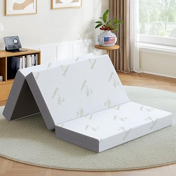 Trifold Mattress Queen Size, 6 Inch, Portable Folding Mattress with Memory Foam, Removable Washable Cover, Foldable Floor Guest Bed for Camping, RV Travel & Murphy Bed (78" x 58" x 6")