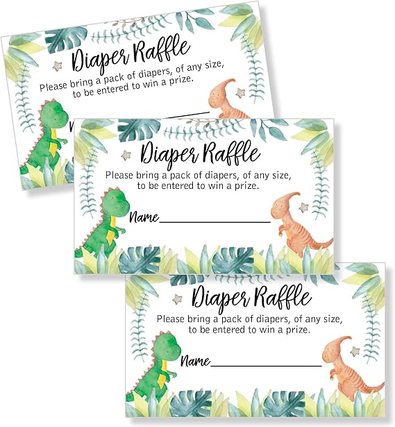All Ewired Up 50 Dinosaur Diaper Raffle Tickets Diaper Raffle Ticket Lottery Insert Cards Baby Shower Invitations, Supplies and Games for Baby Reveal Party, Gender Neutral Bring a Pack of Diapers