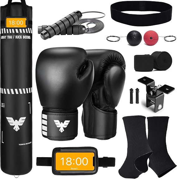 6 Ft Tall Muay Thai Punching Bag Set - Heavy Bag, Training Gloves, Hand Wraps for Kickboxing Heavy Bag, MMA 100 Lbs Bag (Unfilled)