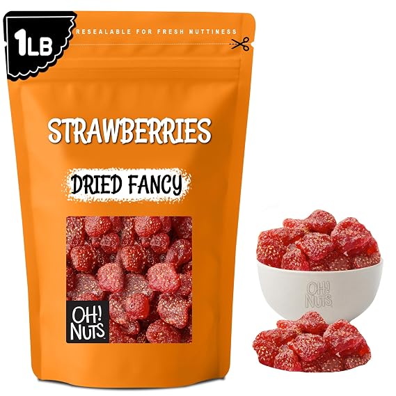 Oh! Nuts Dried Strawberries Fancy - 1 lb - Sweetened Dried Fruit - Dehydrated Fruit Bites - Packed in New York Zip-Seal Bag for Exceptional Freshness