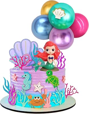 24PCS Mermaid Cake Topper Under the Sea Cake Decorations with Mermaid Model Sea Animal Toppers for Ocean Themed Birthday Supplies