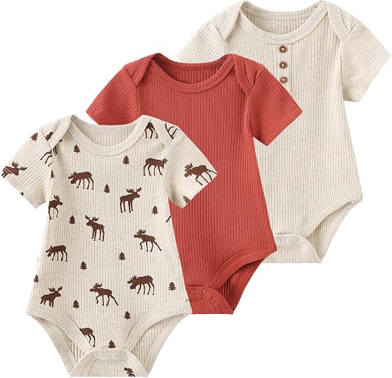 Ruliby Baby Bodysuit Newborn Boy Girl Clothes Soft Rib Short Sleeve Romper