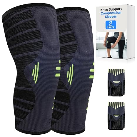 scuddles Compression Knee Sleeves, Green/Black, 4-Pack | Adjustable Non-Slip Support Brace, Arthritis & Meniscus Tear Recovery, Breathable Comfort Fit, Running, Gym & Sports, Unisex