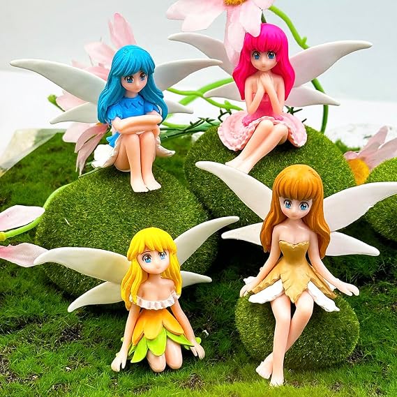4Pcs Miniature Fairy Figurines,Flower Mini Fairies for Garden Accessories