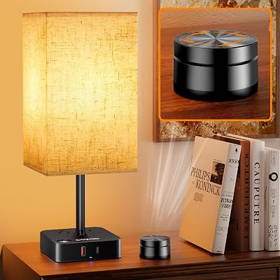 Bedside Table Lamps for Bedroom, 3 Way Dimmable  Remote Control Stepless Dimming Touch Lamps for Nightstand, USB AC & AC Outlet Small Table Lamp for Living Room, Bed, Study, Include 9W Warm LED Bulb