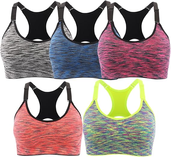 EMY Sports Bra 1 2 3 5 Pack for Women Space Dye Racerback Removable Pads for Yoga Running Fitness Workout