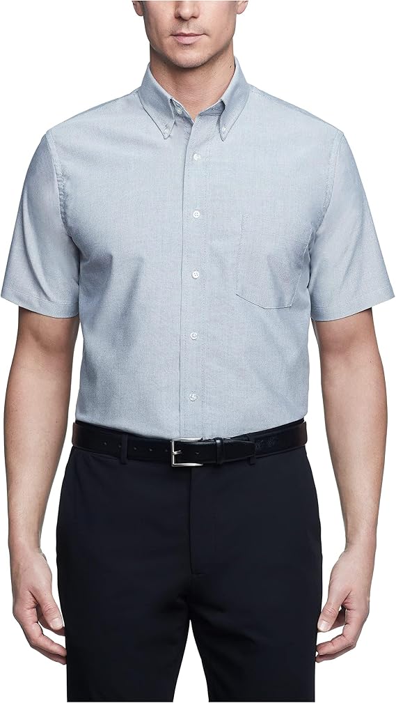 Van Heusen Mens Short Sleeve Dress Shirt Regular Fit Oxford Solid
