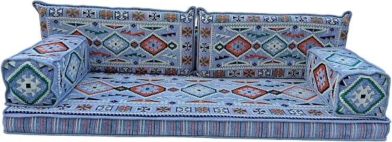arabicsofa Gray Arabic Majlis Sofa Set, Modular Seating with Backrest Pillows Sectional Arabic Jalsa Seating for Living Room