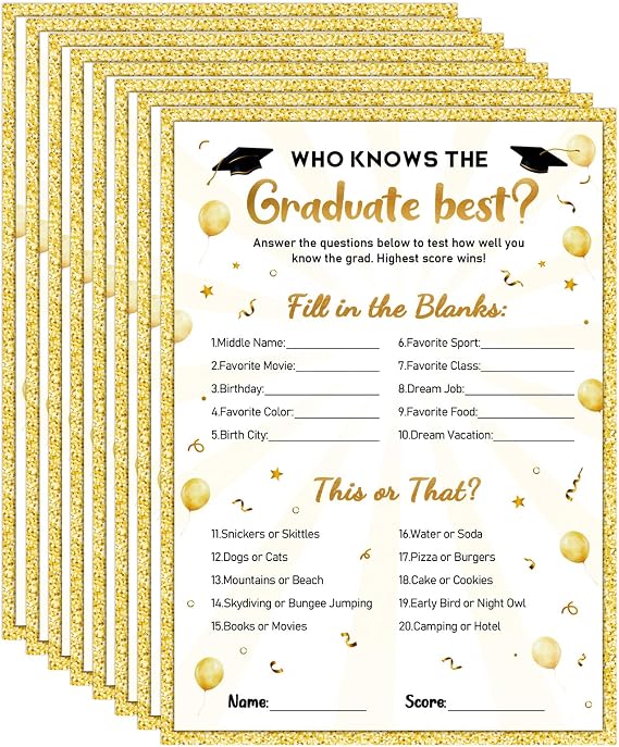 36 Who Knows Graduate Best Graduation Game Cards Class of Graduation Party Games Supplies Decorations Grad Party Game Activities for Senior High School College Graduation Favor Supplies